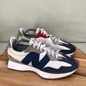 New Balance 327 Mens White Navy Red Grey Suede Sneakers MS327WR Size 11